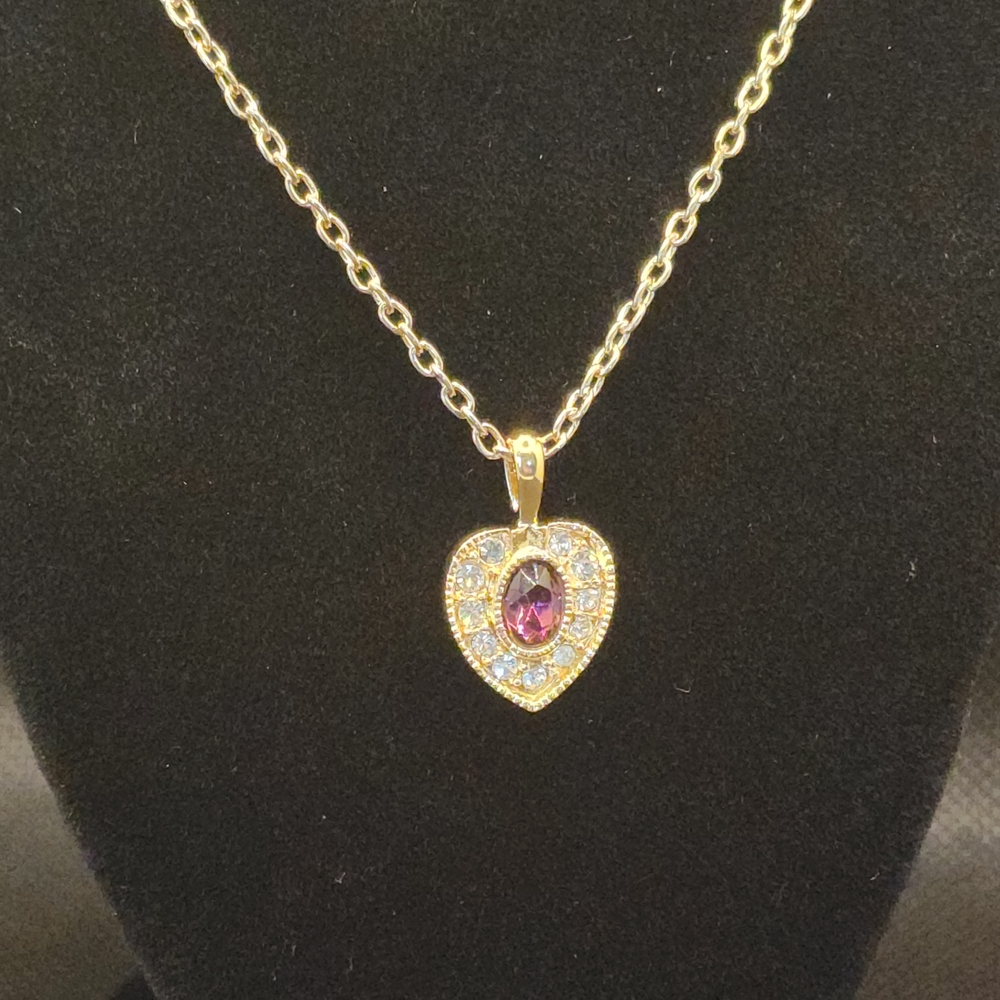 SOLD Vintage 18k Gold Plate Heart Pendant with Swarovski - Picture 2 of 5